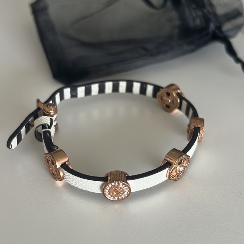 Henri Bendel Gold Plated Crystals Double Sided Logo Belt Bracelet